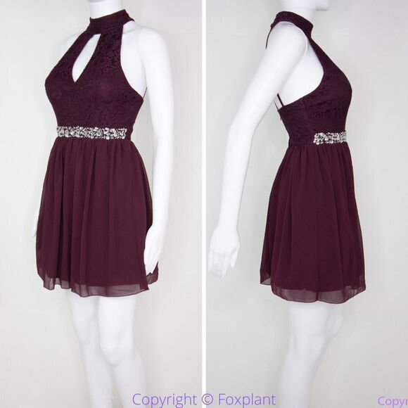 Speechless cocktail jewel embellished cut-out back halter mini dress,‎ junior 3 - Picture 3 of 16